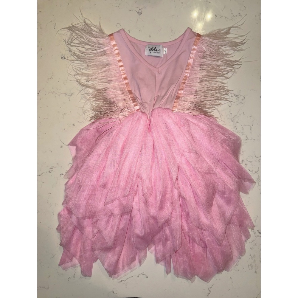 Lola + The Boys Pink Feather Tutu Dress Kids Size 2 Tulle‎ Tiered Party Dress